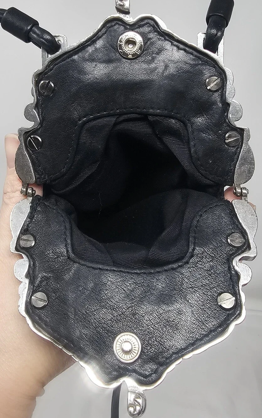 Vtg Rare Brighton One World Mini Mouse Crossbody Black Leather Ornate Kiss Lock - Picture 4 of 11